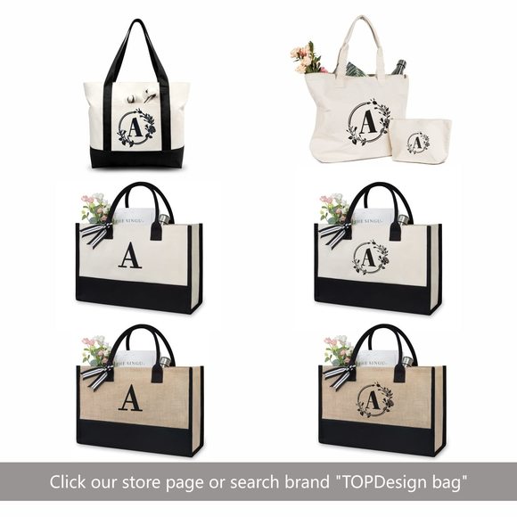 Initial Canvas Tote Bag, Personalized Present Bag, Suitable Wedding, -_- - Picture 6 of 6
